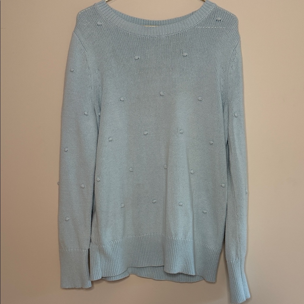 LOFT Outlet Light Blue Crew Neck Sweater with Polka Dots